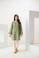 DC-0550 GREEN PRINTED EMBROIDERED KURTA